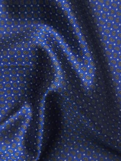 Royal and navy blue paisley motif silk pocket square
