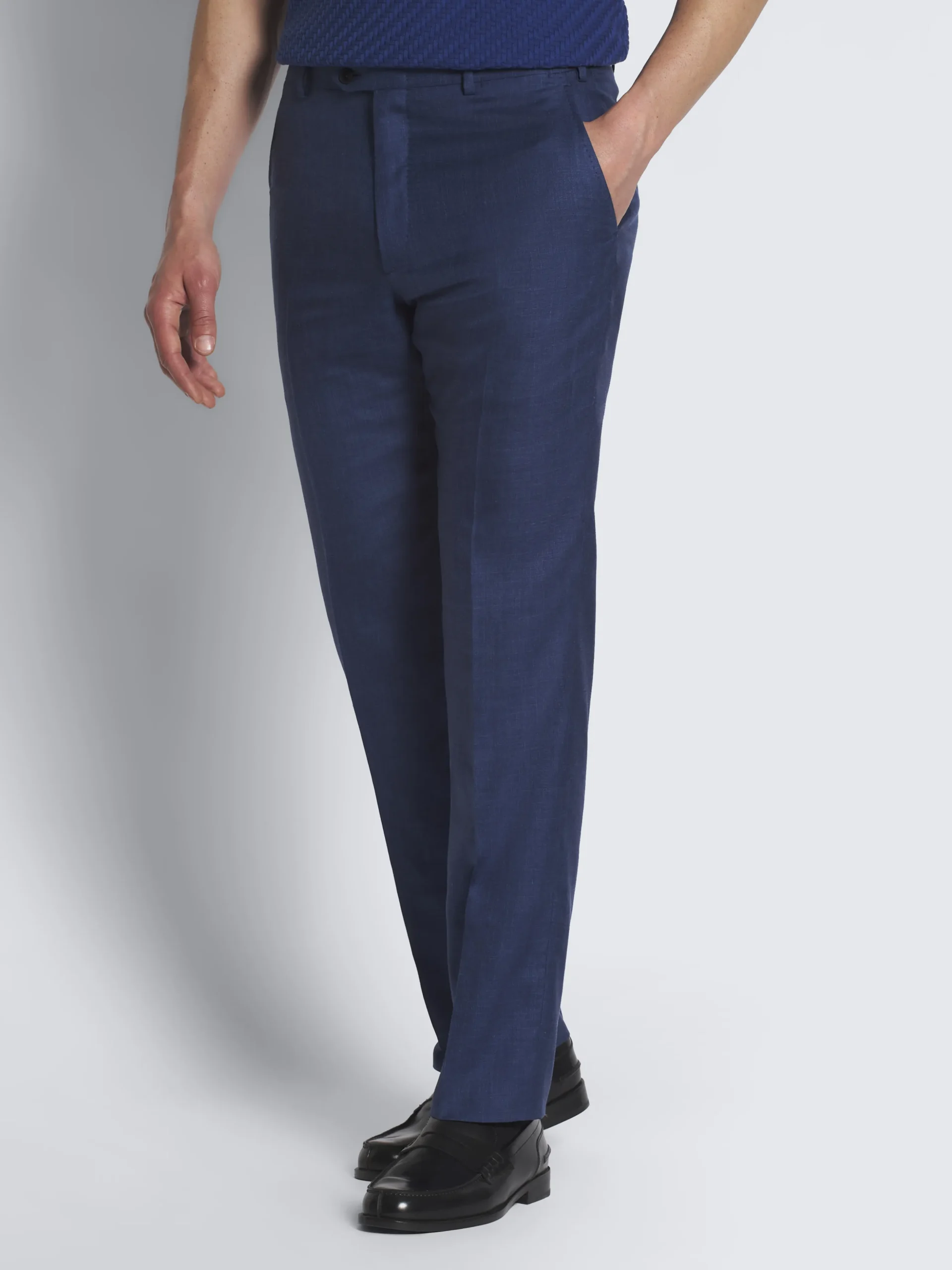 Royal blue cashmere, silk and linen Tigullio trousers