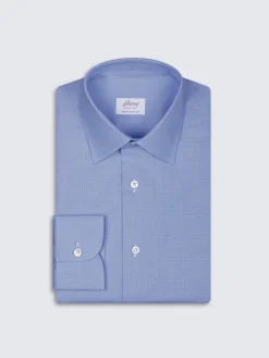 Royal blue glen plaid Ventiquattro cotton twill formal shirt