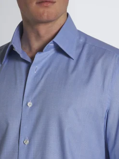 Royal blue glen plaid Ventiquattro cotton twill formal shirt