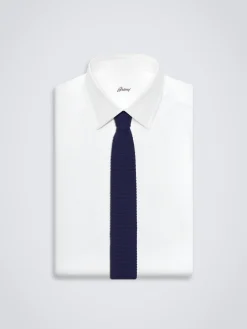 Royal blue knitted cashmere and silk tie