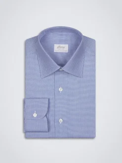 Royal blue micro houndstooth Sea Island cotton formal shirt