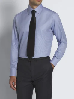 Royal blue micro houndstooth Sea Island cotton formal shirt
