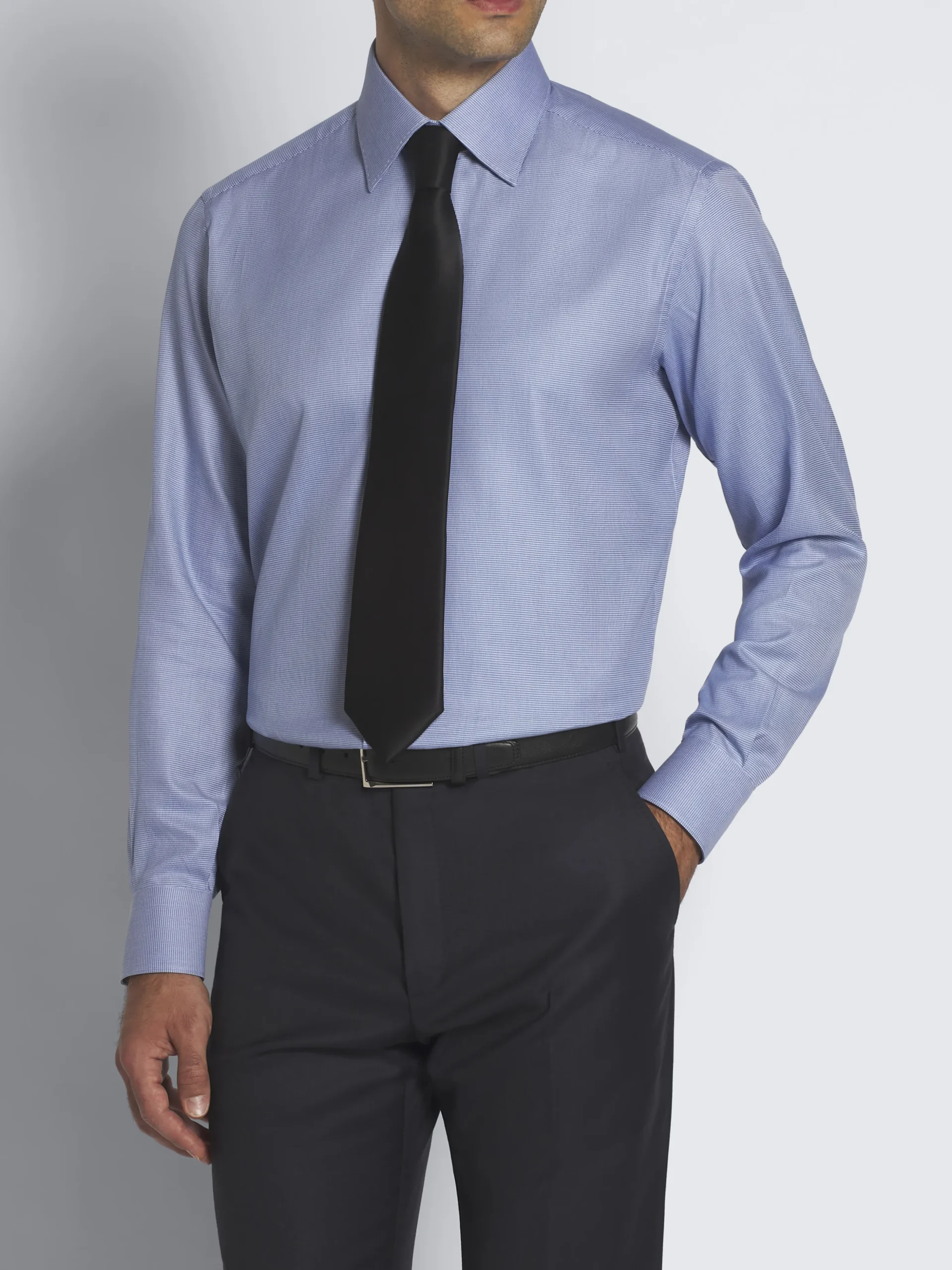 Royal blue micro houndstooth Sea Island cotton formal shirt