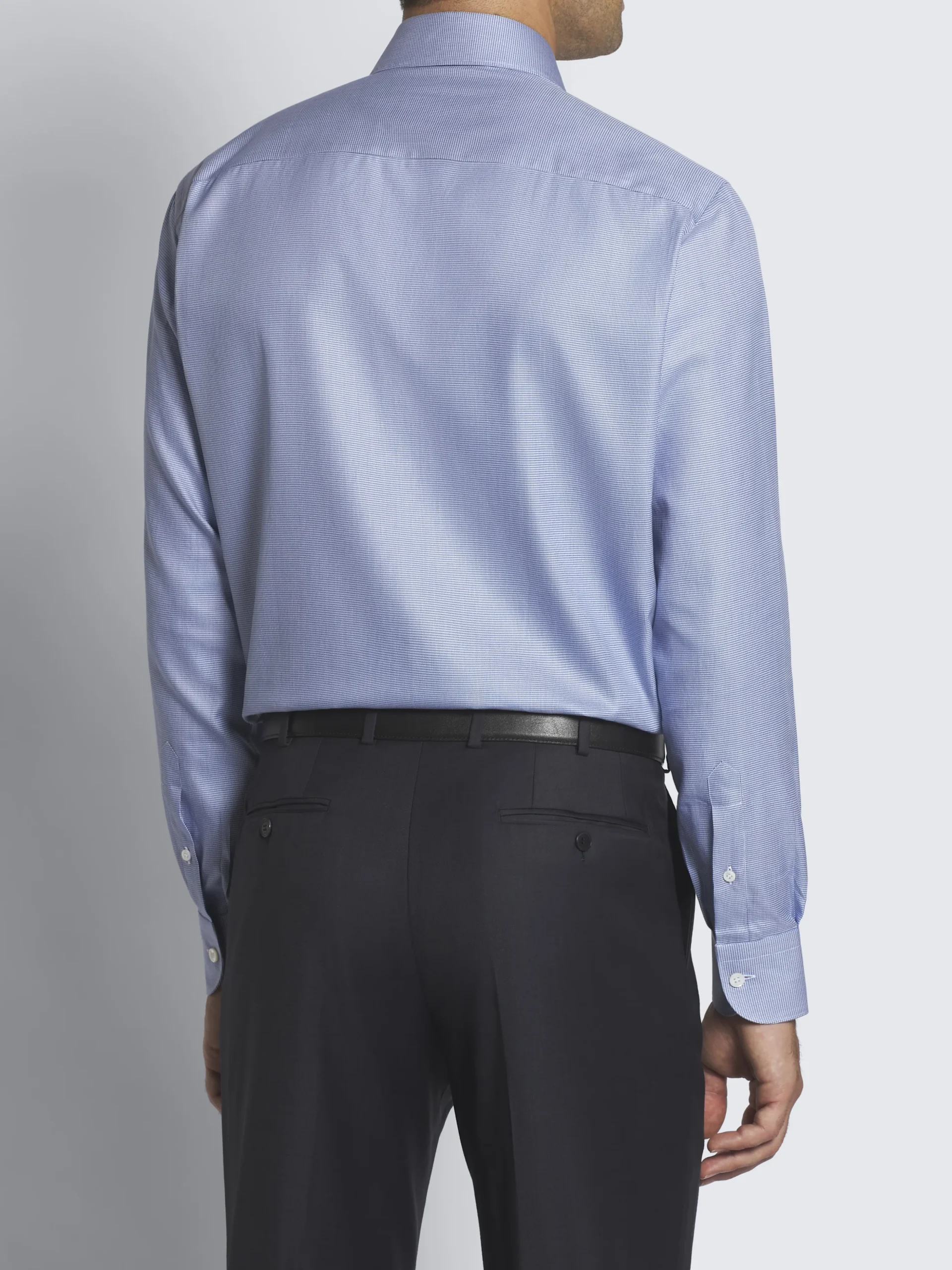 Royal blue micro houndstooth Sea Island cotton formal shirt