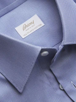 Royal blue micro houndstooth Sea Island cotton formal shirt