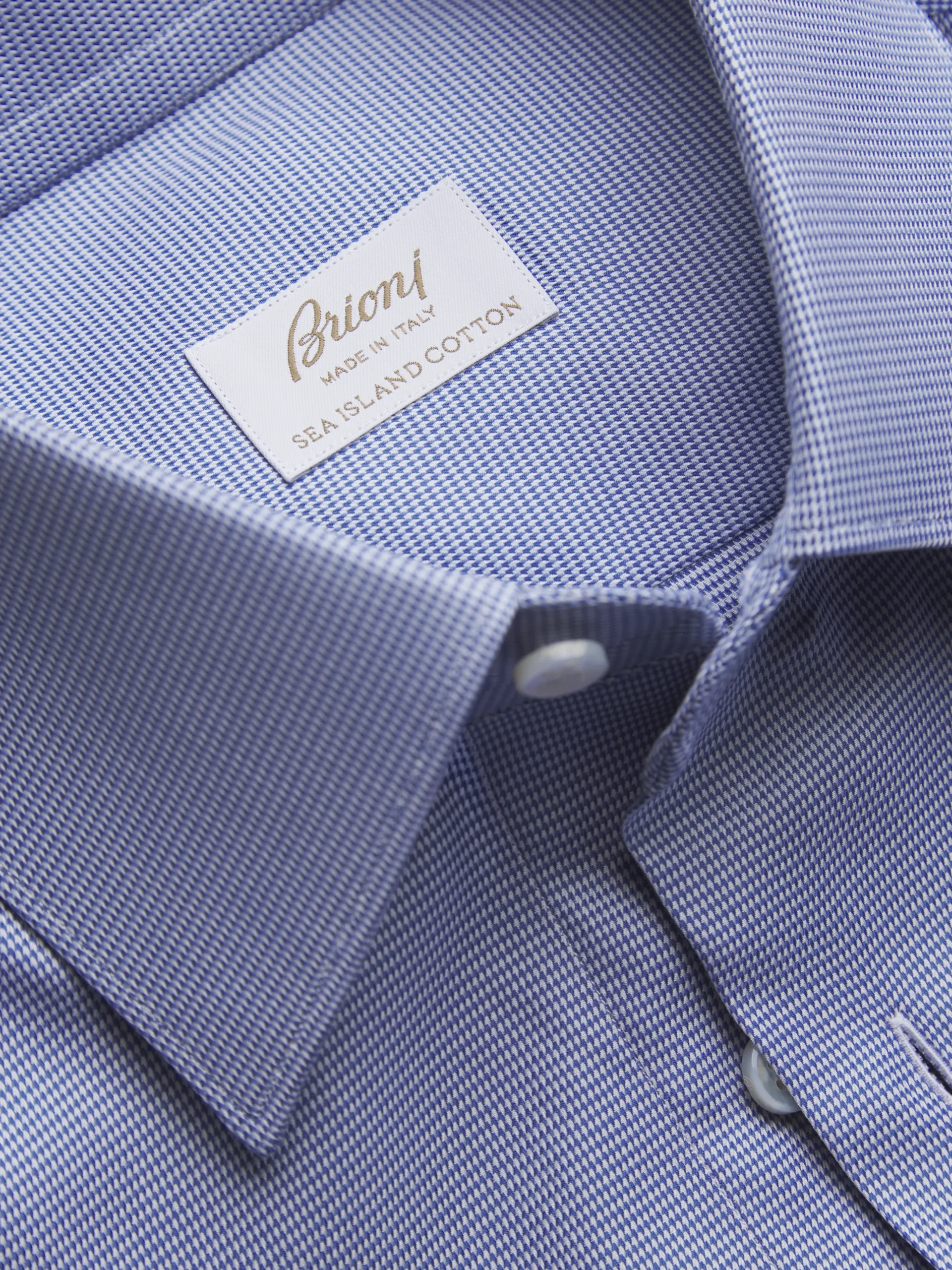 Royal blue micro houndstooth Sea Island cotton formal shirt