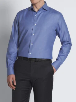 Royal blue micro motif cotton formal shirt
