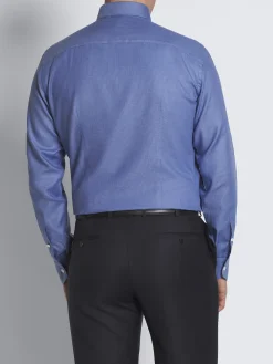 Royal blue micro motif cotton formal shirt