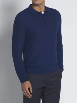 Royal blue vicuña and cashmere Trama weave polo sweater