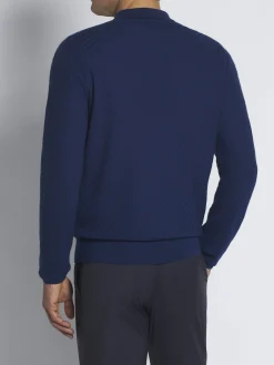 Royal blue vicuña and cashmere Trama weave polo sweater