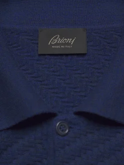 Royal blue vicuña and cashmere Trama weave polo sweater
