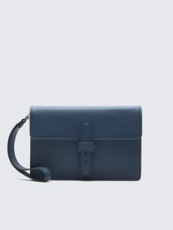 Sapphire blue grained leather hand pouch