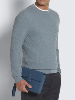 Sapphire blue grained leather hand pouch