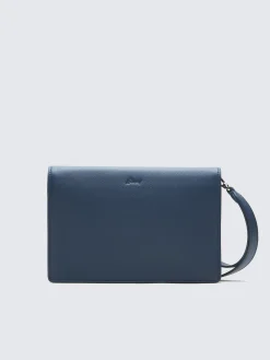 Sapphire blue grained leather hand pouch
