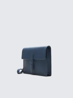 Sapphire blue grained leather hand pouch
