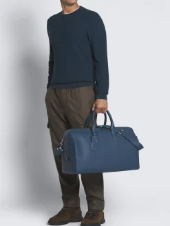 Sapphire blue grained leather duffle bag