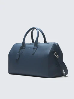 Sapphire blue grained leather duffle bag