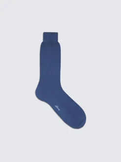 Sapphire blue herringbone Sea Island cotton socks