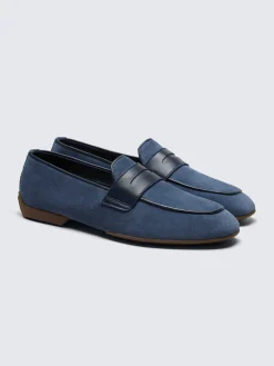 Sapphire blue suede Monza driver loafers
