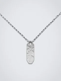 Silver necklace with hammered placket