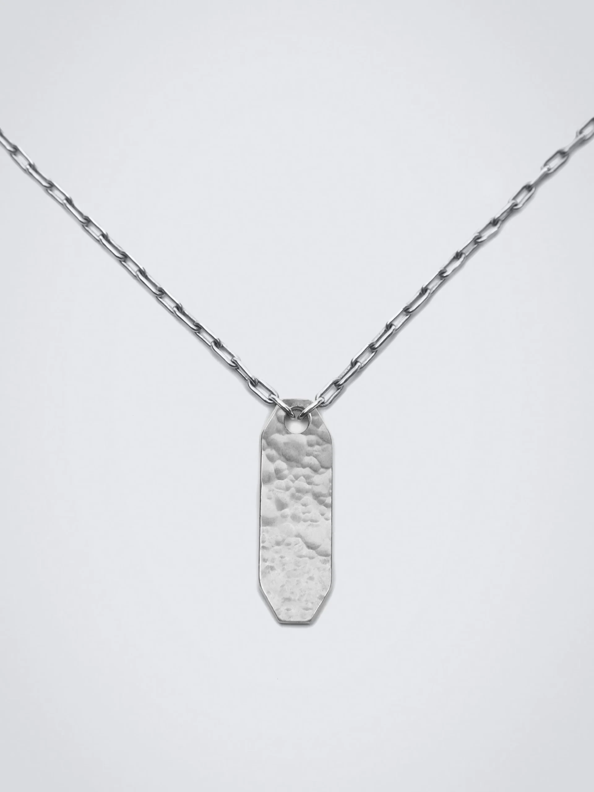 Silver necklace with hammered placket