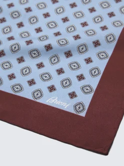 Sky blue and bordeaux micro motif silk foulard