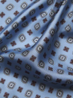 Sky blue and bordeaux micro motif silk foulard
