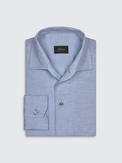 Sky blue cotton and cashmere Capri collar shirt