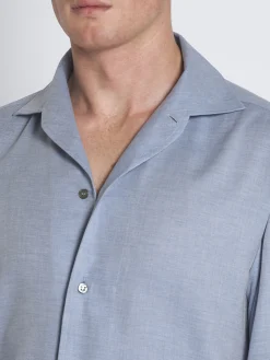 Sky blue cotton and cashmere Capri collar shirt