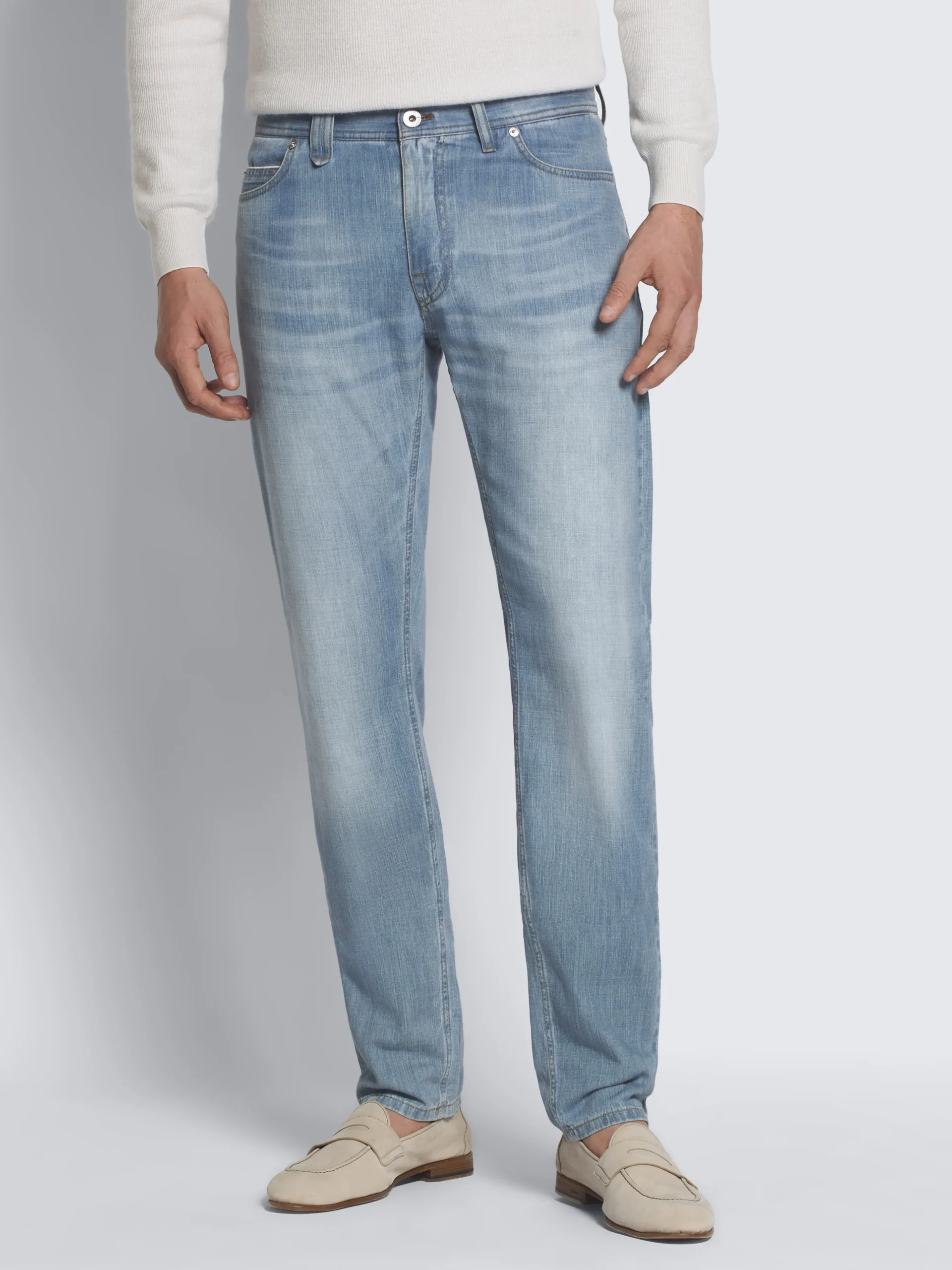 Sky blue cotton selvedge denim Meribel jeans