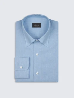 Sky blue linen hidden button-down shirt