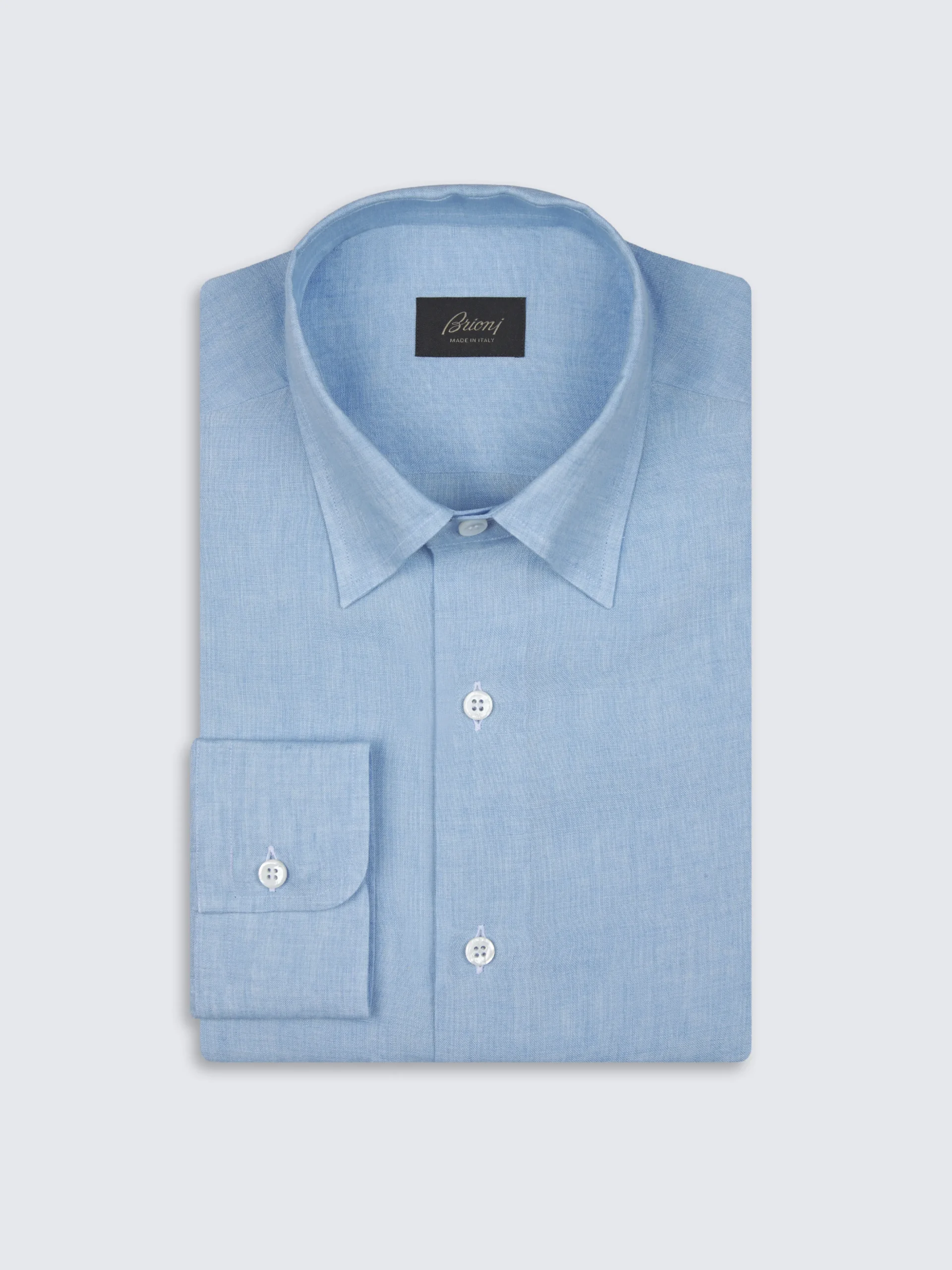 Sky blue linen hidden button-down shirt