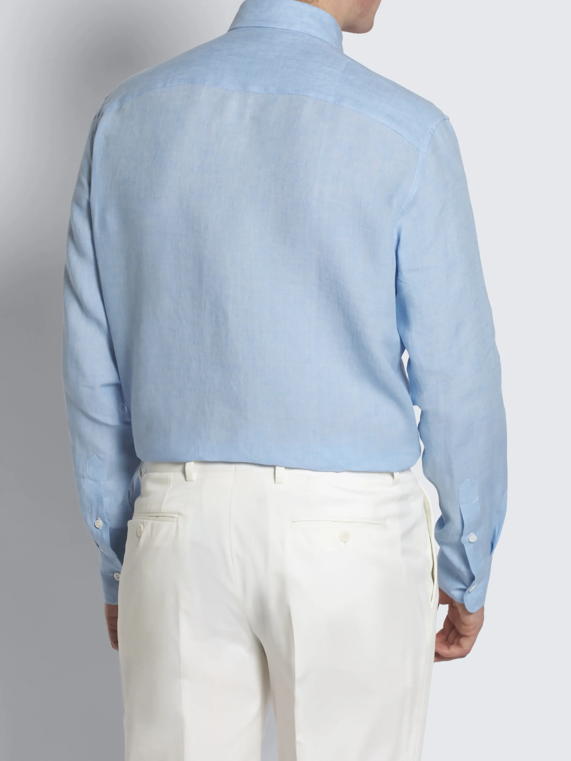 Sky blue linen hidden button-down shirt