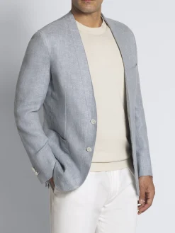 Sky blue linen, wool and silk Jardigan