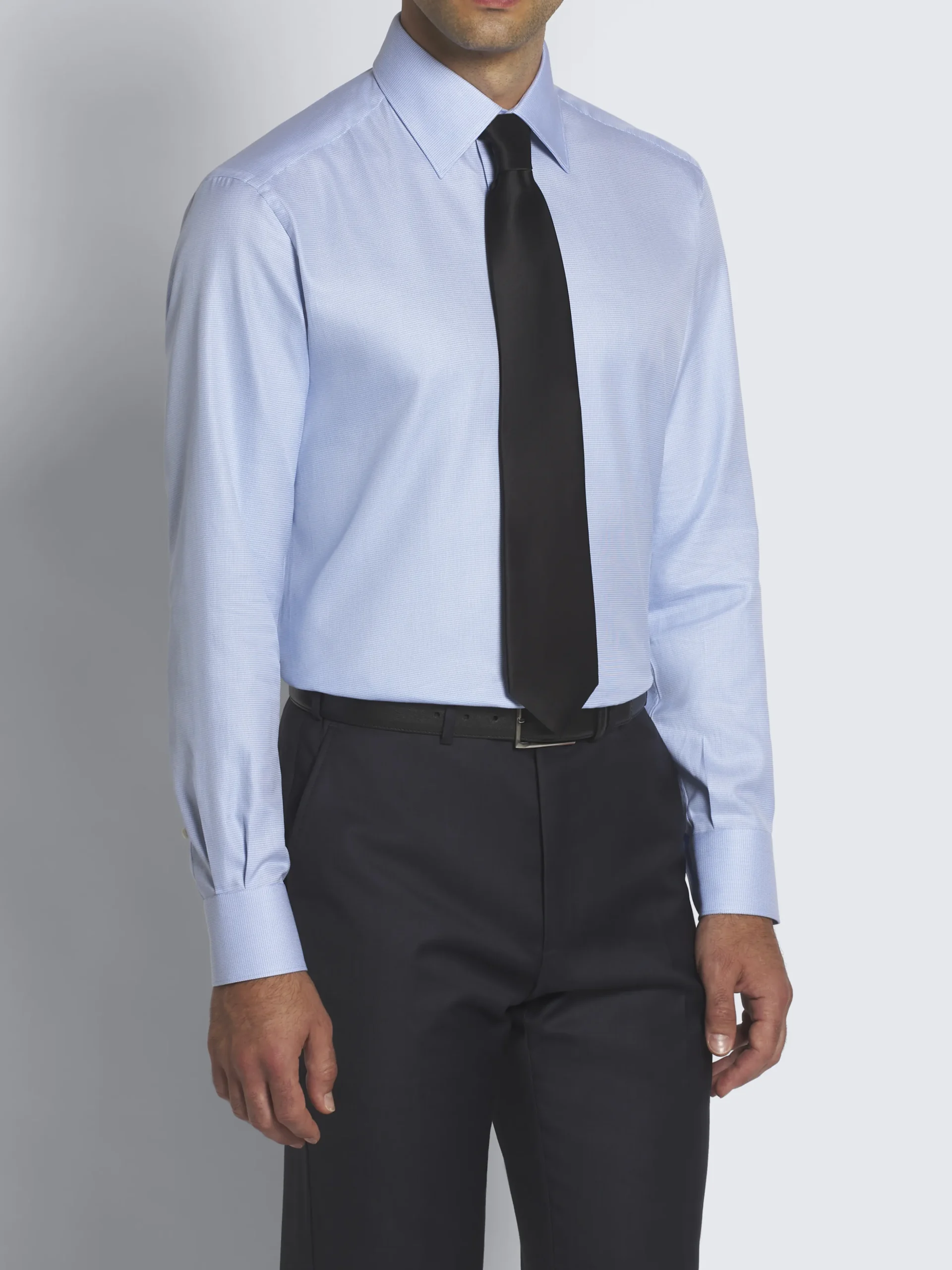 Sky blue micro houndstooth Sea Island cotton formal shirt