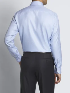 Sky blue micro houndstooth Sea Island cotton formal shirt