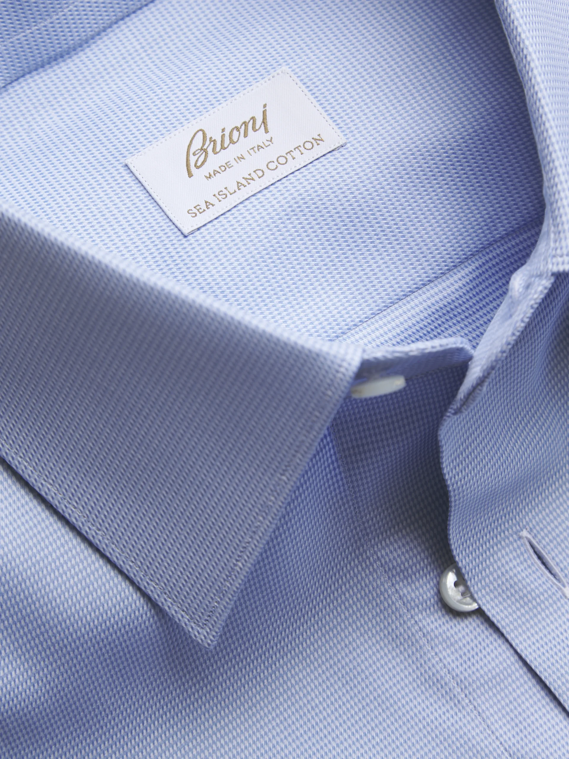 Sky blue micro houndstooth Sea Island cotton formal shirt