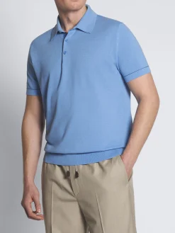 Sky blue Sea Island cotton piqué polo