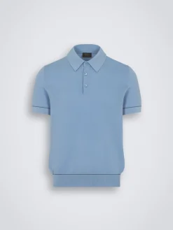 Sky blue Sea Island piqué cotton polo