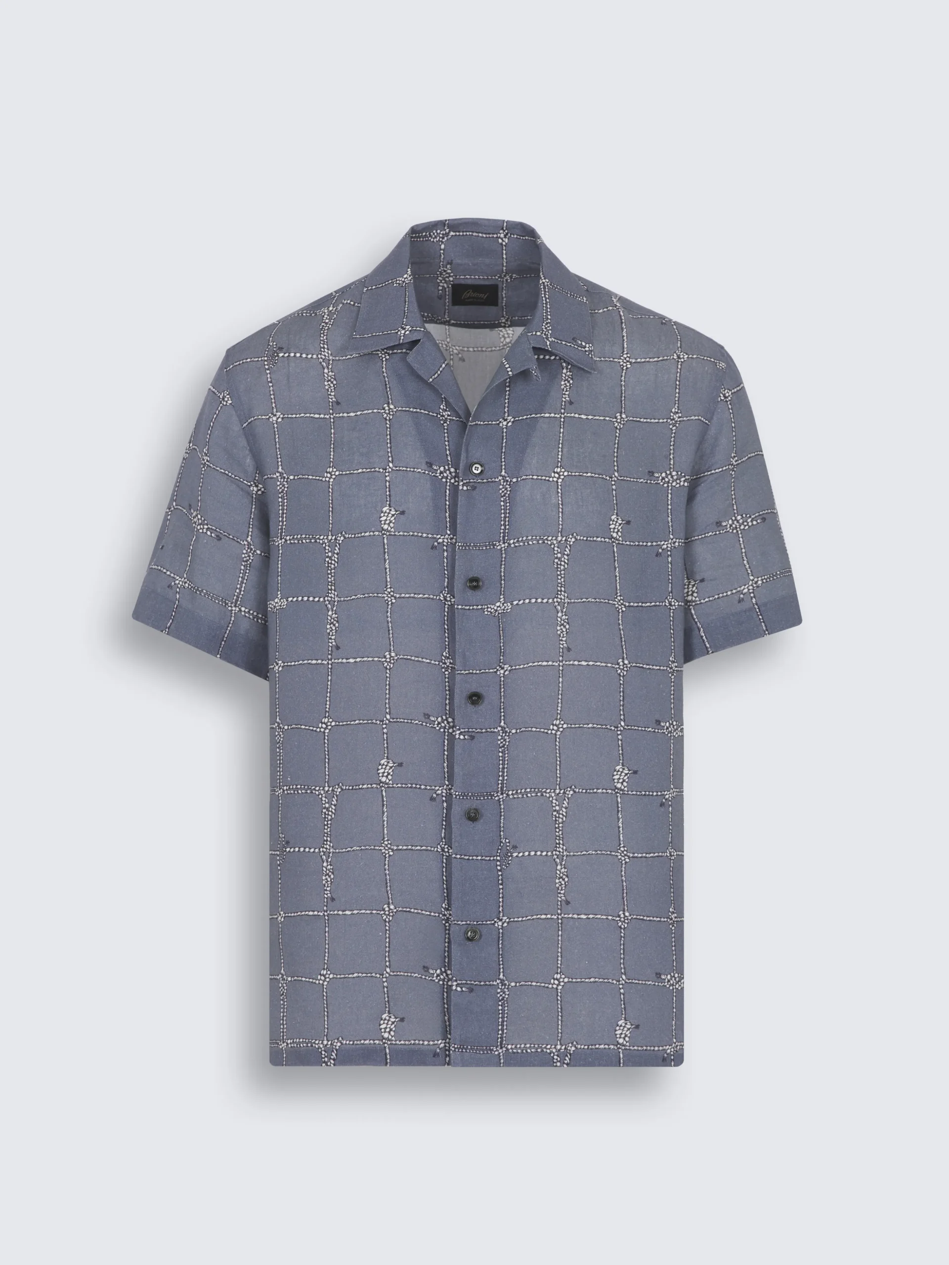 Steel blue and white linen cuban shirt