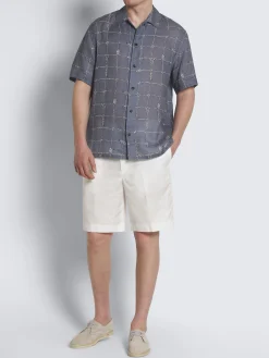 Steel blue and white linen cuban shirt