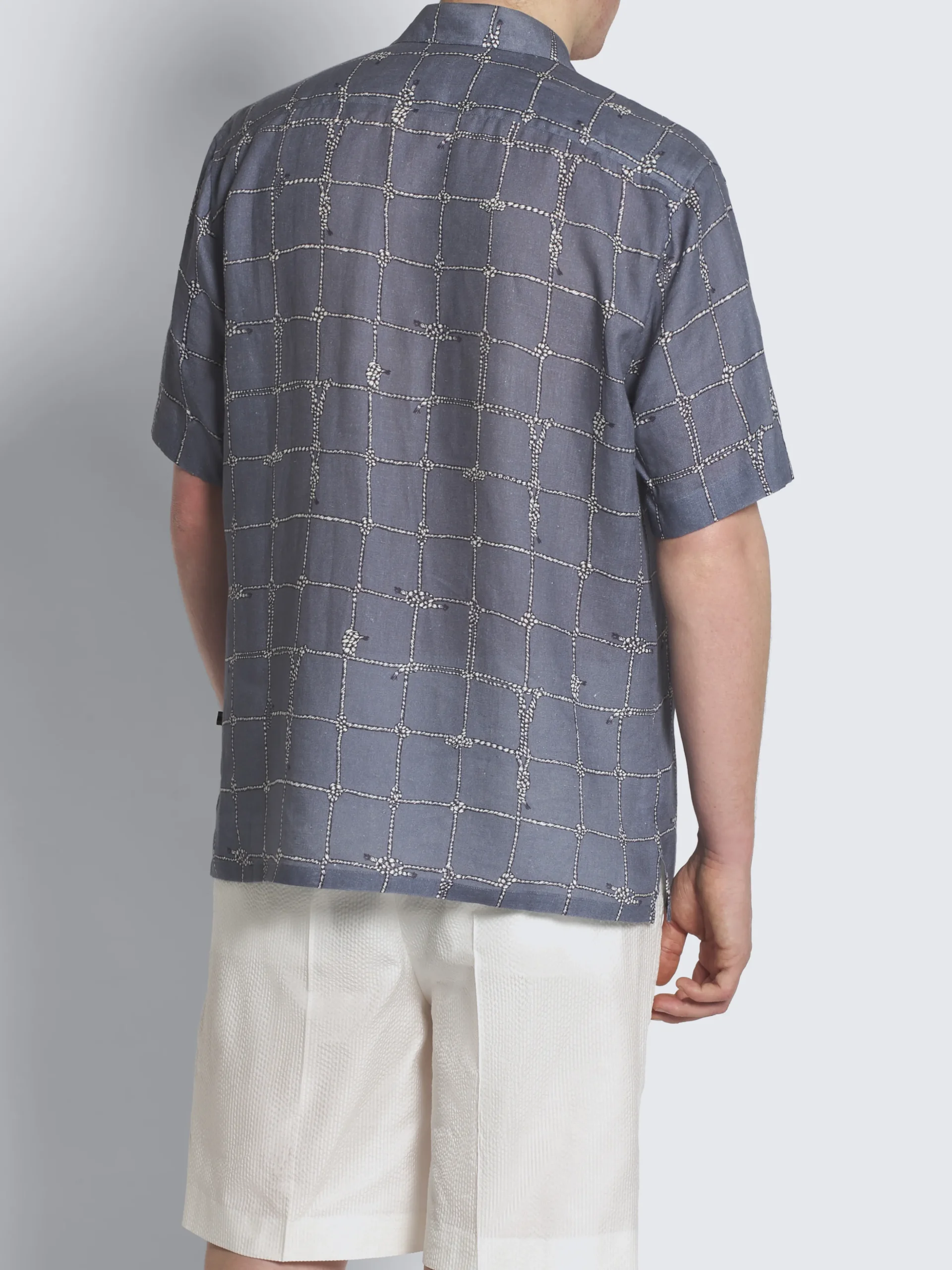 Steel blue and white linen cuban shirt