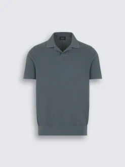 Steel blue jacquard Sea Island cotton polo