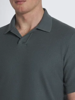 Steel blue jacquard Sea Island cotton polo