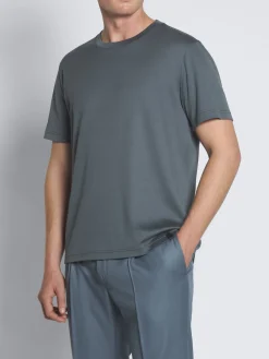Steel blue Sea Island cotton T-shirt