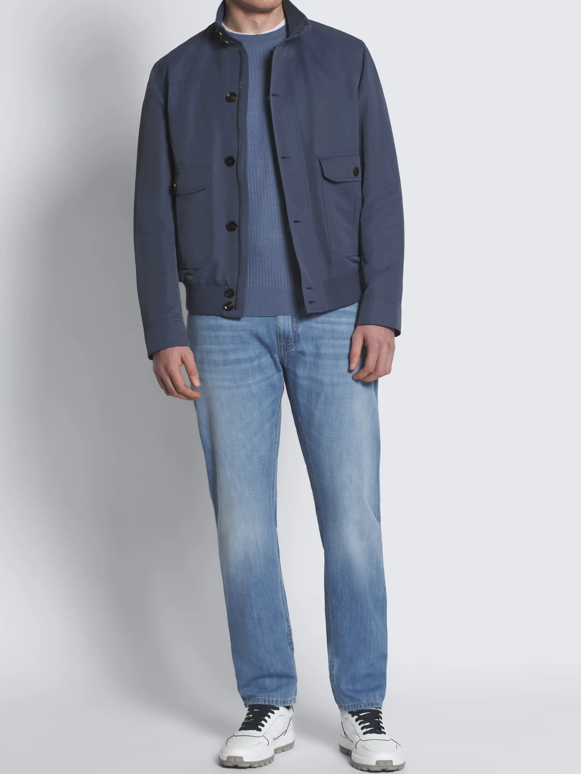 Steel blue technical linen 75 blouson