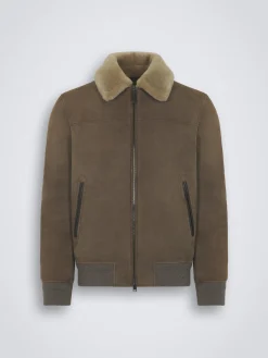 Taupe shearling shirt collar blouson