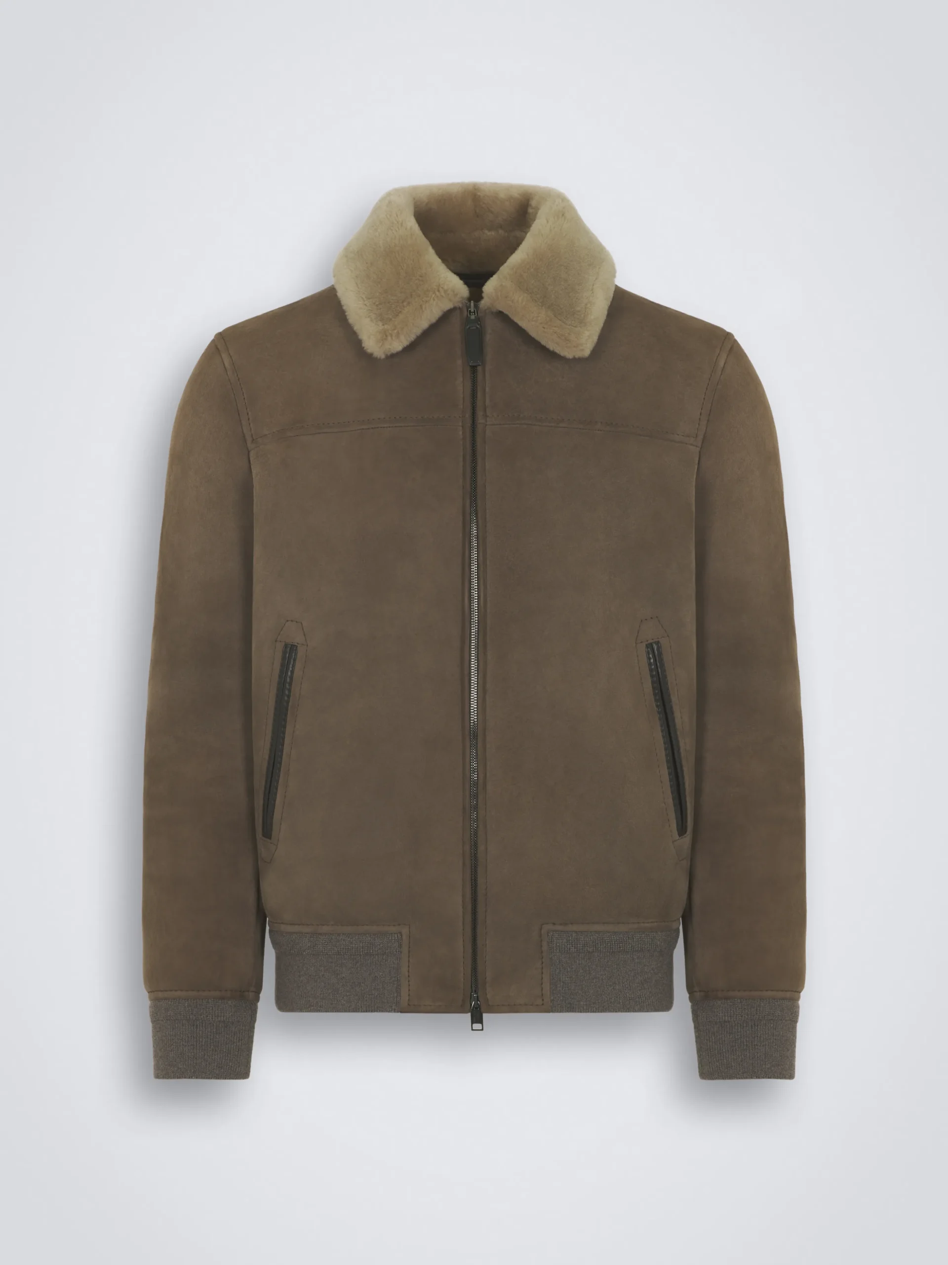 Taupe shearling shirt collar blouson