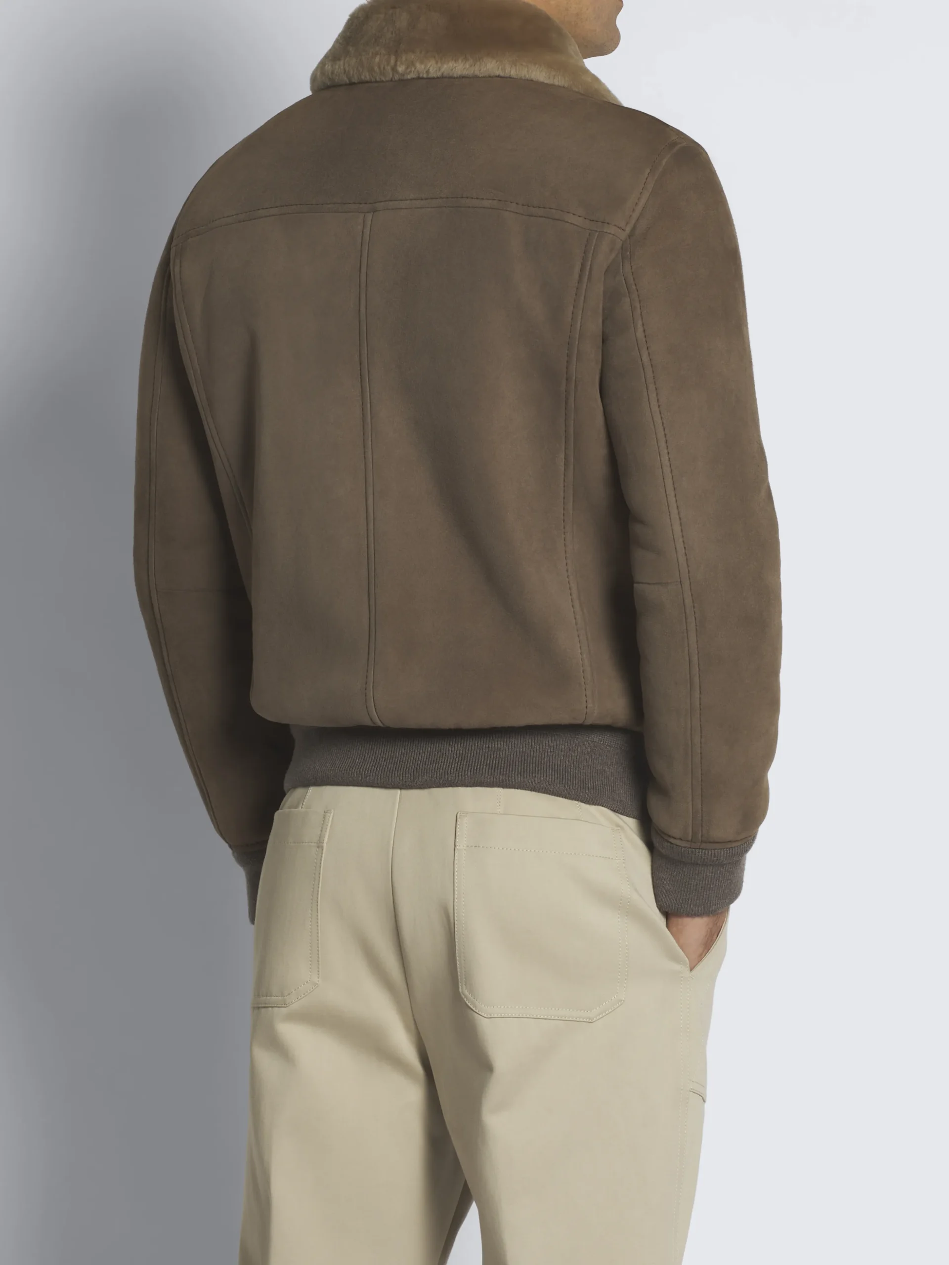 Taupe shearling shirt collar blouson